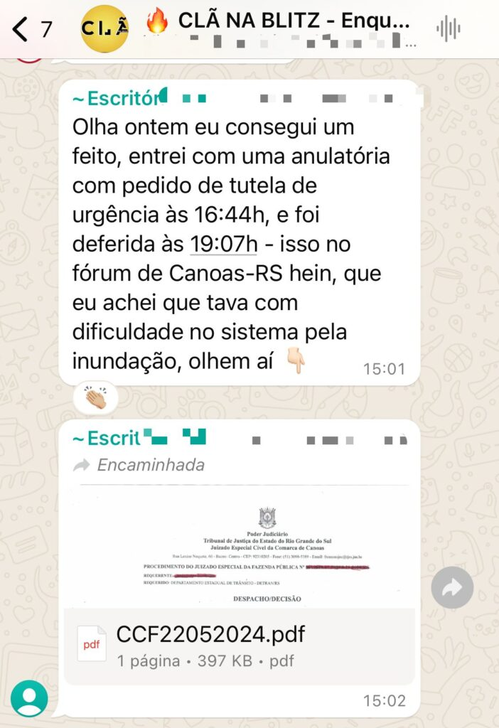 Mensagem relatando ação anulatória deferida