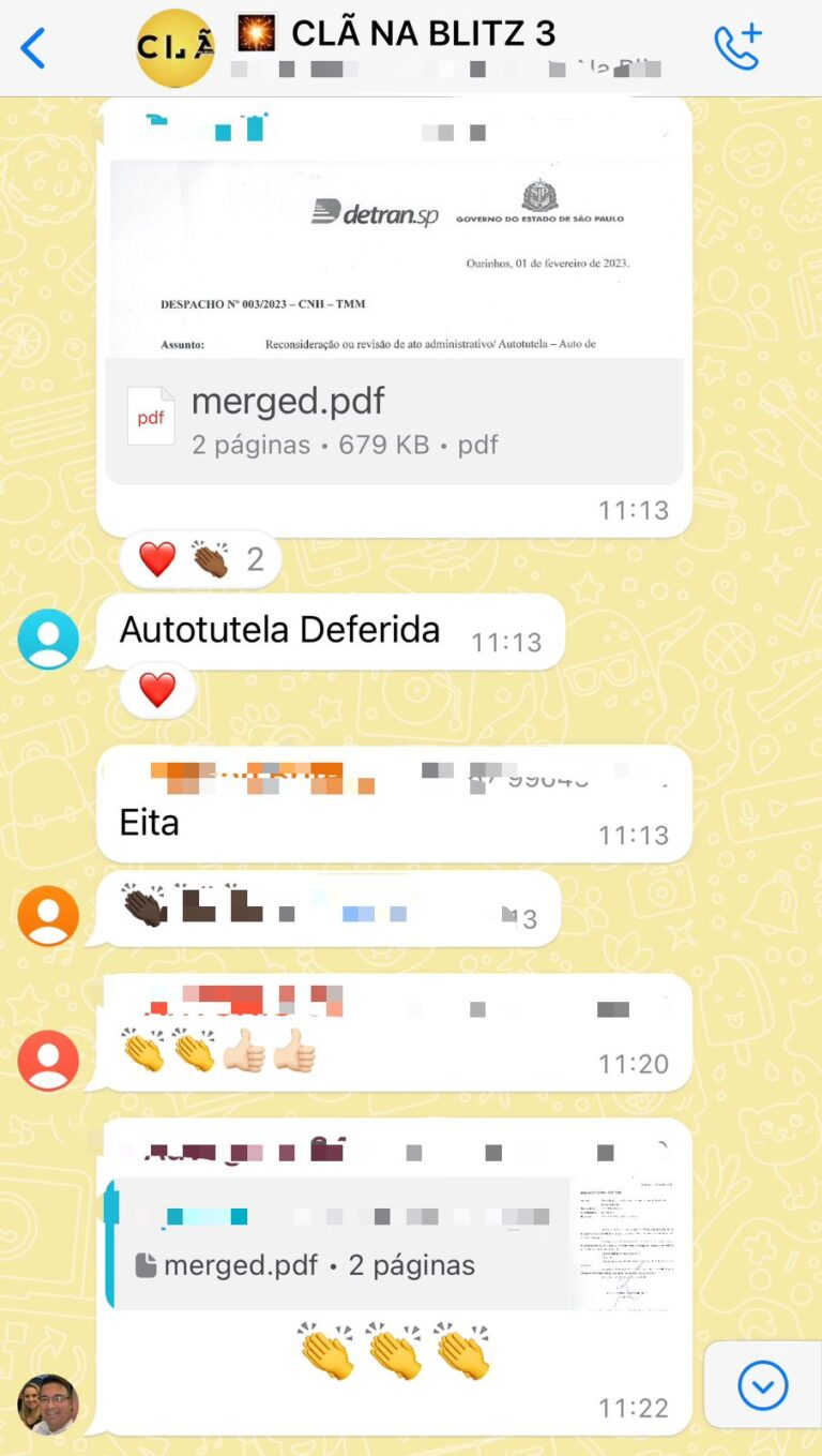 Mensagem relatando autotutela deferida